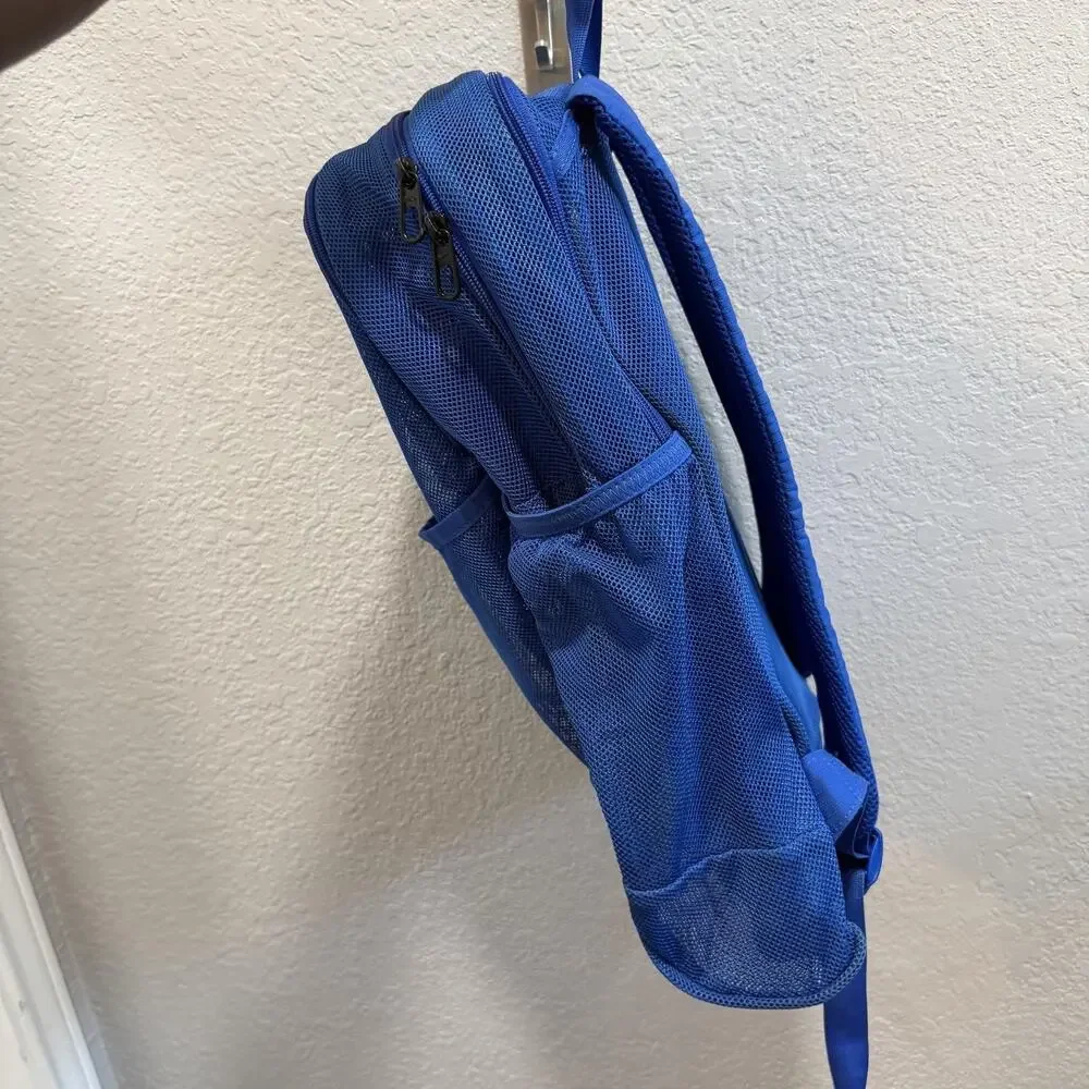 Nike Brasilia Blue Mesh See-Through Backpack Swoosh Daypack School Sports Bag
